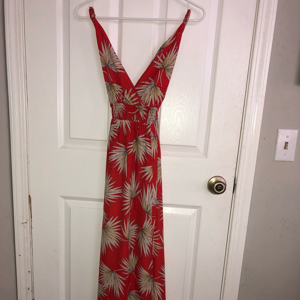 Long red and flower dress